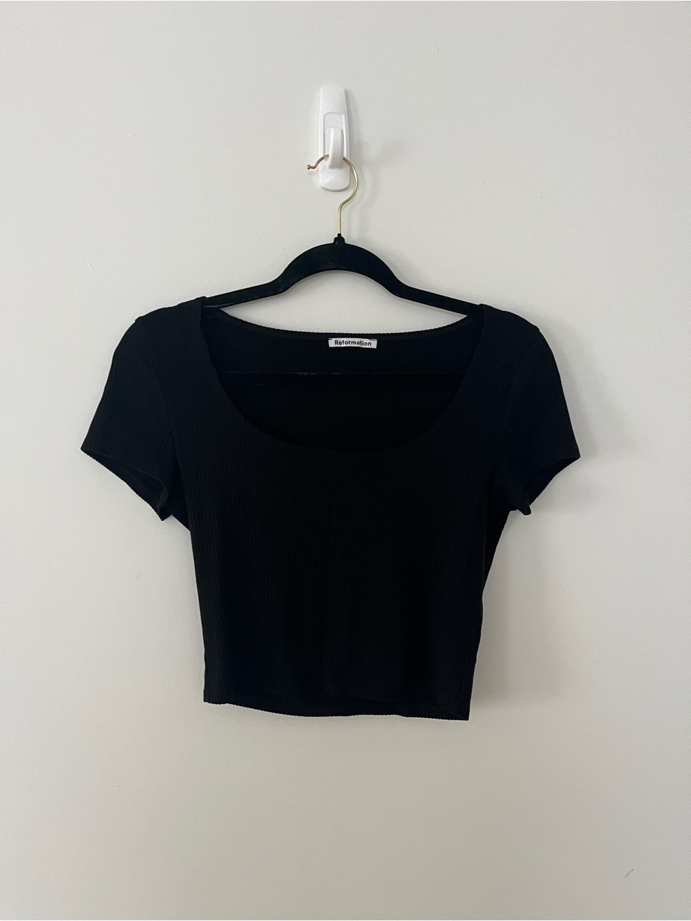 Reformation Black Knit Crop Scoop Neck T-shirt